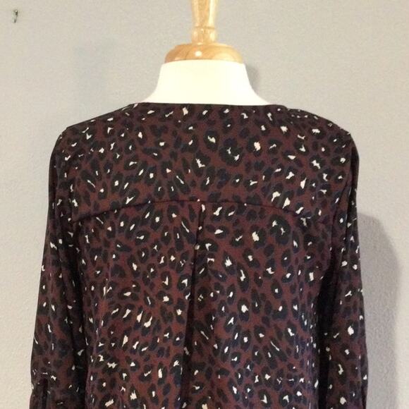 West Kei Multicolor Cheetah Print Faux Wrap High Low Tie Sleeve Blouse  S - Picture 9 of 16